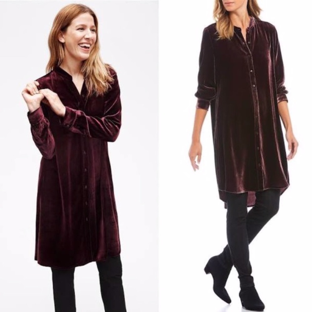 ❌SOLD❌NWT EILEEN FISHER Cassis Silk Velvet Shirt Dress Size L - Picture 4 of 16